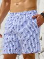 Men's Checkered Coconut Tree Pattern Printed Beach Shorts