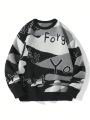 Men's Contrast Color Sweater With Letter Pattern