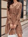 SHEIN Clasi Women's Star Pattern Ruffle Neckline Lace-up Dress