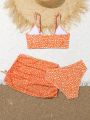 Tween Girls' Floral Print Halter Neck Bikini Set, With Random Print, 3pcs
