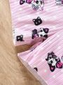 Teen Girls' Light Pink Cat Pattern Printed Shorts & Strappy Cami Set For Home Wear