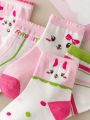 5pairs/set Girls' Cartoon Rabbit Mid-calf Socks Suitable For Everyday Wear All Year Round