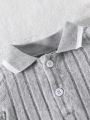 Infant Toddler Vertical Ribbed Mock Collar Short Sleeve Polo Shirt And Shorts Set