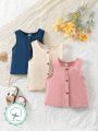 Baby Girl Simple Casual Solid Color Vest Tops 3pcs/Set For Daily Wear