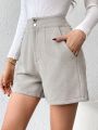 SHEIN Tall Ladies' Solid Color Shorts With Button Closure