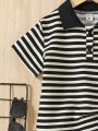 SHEIN Kids EVRYDAY Young Boys' Striped Top And Solid Color Shorts Two Piece Outfit