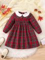 SHEIN Kids QTFun Toddler Girls' Plaid Doll Collar Dress