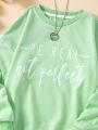 Girls' Slogan Printed Round Neck Sweatshirt, For Big Kids