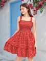 SHEIN Teen Girl's Woven Floral Print Shirred Casual Cami Dress
