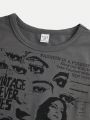 Teen Girls' Knit Short Sleeve Casual T-Shirt With Slogan & Portrait Print