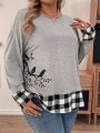 Plus Size Plaid Patchwork Long Sleeve Casual Top