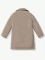 SHEIN Kids EVRYDAY Little Boys' Solid Color Double-Breasted Peacoat With Lapel Collar