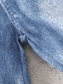 Baby'S Textured Top And Denim Printed Long Pants Set
