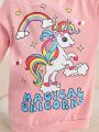 SHEIN Kids Y2Kool Young Girl Unicorn & Slogan Print Drop Shoulder Sweatshirt Dress