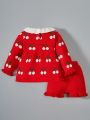 Infant Girls' Cherry Patterned Ruffle Trimmed Sweater And Knitted Shorts Set
