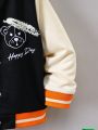 Toddler Boys' Cute Bear & Letter Print Comfortable Baseball Collar Color Block Long Sleeve Jacket Sweatshirt, Spring Autumn Winter