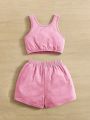 SHEIN Baby Casual Vest And Shorts Set