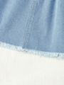 Girls' Ripped Cropped Denim Jacket And Frayed Hem Denim Mini Skirt Set, Tween