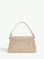 SHEIN BIZwear Women's Golden Flap Handbag, Compact And Delicate Design, Suitable For Dating, Parties, Dinners, Gatherings And Commuting