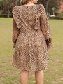SHEIN Frenchy Plus Size Leopard Printed Lace Patchwork Bell Sleeve Dress