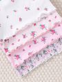 4pcs/Set Baby Girls' Knitwear Spring/Summer Small Floral Print Top, Elegant, Romantic, Cute, Casual Clothes, Suitable For Outing, Party, Holiday And Festival