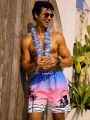 Men'S Coconut Tree Printed Drawstring Beach Shorts
