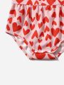 Baby Heart Print Ruffle Trim Bodysuit