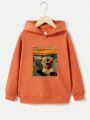 Boys' Casual Hooded Sweatshirt With Cartoon Print, Long Sleeves, Suitable For Autumn And Winter