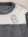 SHEIN Kids Nujoom Boys' Dinosaur Embroidered Flannel Homewear Set, For Kids & Tweens
