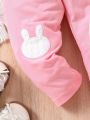 Baby Girls' Basic Home Wear Set With White And Pink Bunny Embroidered Pants, Pack Of 2