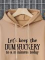 Men'S Plus Size Hooded Sweatshirt With Slogan Print And Warm Lining