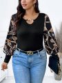 SHEIN Essnce Plus Size Women's Chain Print Lantern Sleeve Top