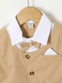 Baby Boys' Elegant Gentleman Color Block Short Sleeve Shirt And Shorts Suit For Spring Summer