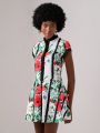 ZETTE Floral Print Contrast Binding Dress