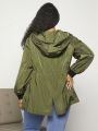 SHEIN CURVE+ Plus Drawstring Waist Zip Up Hooded Jacket