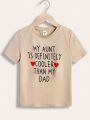 SHEIN Kids EVRYDAY Young Boy Casual Comfortable Slogan & Heart Print Short Sleeve T-Shirt With Round Neckline