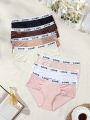 SHEIN Women's Letter Printed Elastic Band Lace Splice Triangle Panties