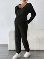 SHEIN Maternity Ribbed Knit Knot Front Jumpsuit