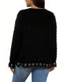 SHEIN LUNE Women's Plus Size Knitted Black Pullover Sweater With Round Neckline