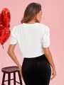 SHEIN Clasi Valentine's Day Women Solid Color Puff Sleeve Jacket