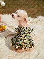 PETSIN 1pc Black Pet Bubble Sleeve Dress With Lemon Print