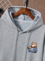Men's Plus Size Cartoon Letter Print Drawstring Hooded Fleece Sweatshirt