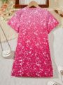 SHEIN Kids CHARMNG Toddler Girls' Mermaid Printed & Glitter Effect Sleeveless Dress