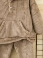2pcs Baby Boys' Casual Fleece Hooded Sweatshirt And Pants Set