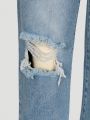 Girls' Light Washed Distressed Straight Leg Jeans With Holes