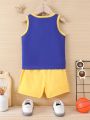 SHEIN Baby Boy Letter Graphic Contrast Binding Tank Top & Shorts