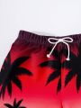 SHEIN Young Boys' Leisure Holiday Coconut Tree Pattern Square Leg Swim Trunks