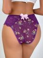 1pc Bow Decoration Lace Panel Triangle Panties