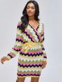 Elonson Collection Chevron Pattern Belted Wrap Sweater Dress