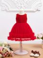 SHEIN Infant Girls' Elegant Knitted & Lurex Mixed Mesh Sleeveless Dress Formal Wear